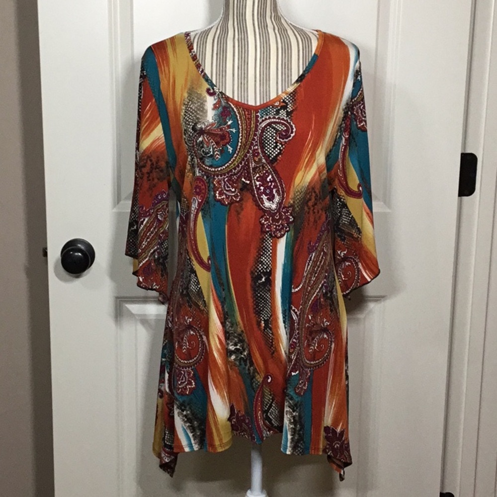 Pretty Woman Colorful Paisley Asymmetrical Hem Tunic, Multi, XL - NWT!